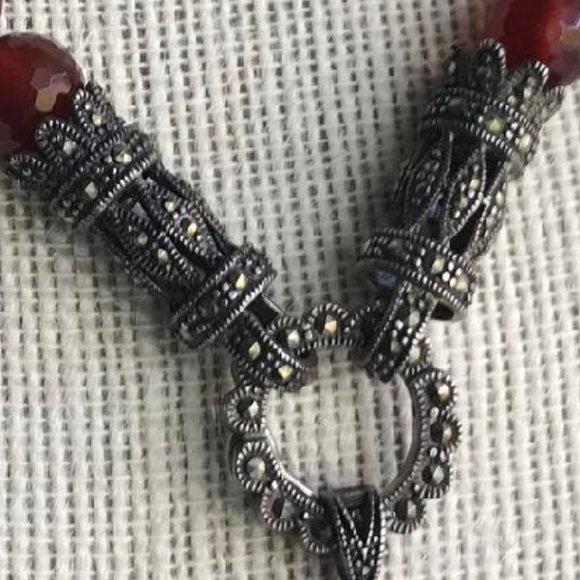 Art Deco Inspired Carnelian Beads & Pendant Necklace - Picture 7 of 16